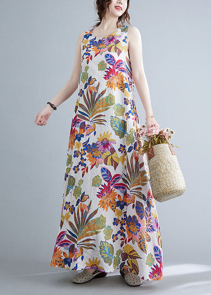 O-neck Print Cotton Long Dresses Summer Ac2070