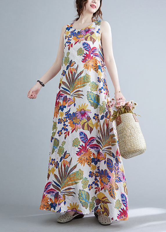 O-neck Print Cotton Long Dresses Summer Ac2070