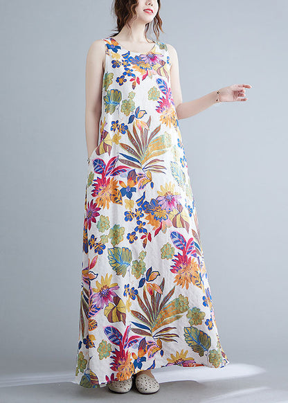 O-neck Print Cotton Long Dresses Summer Ly0646