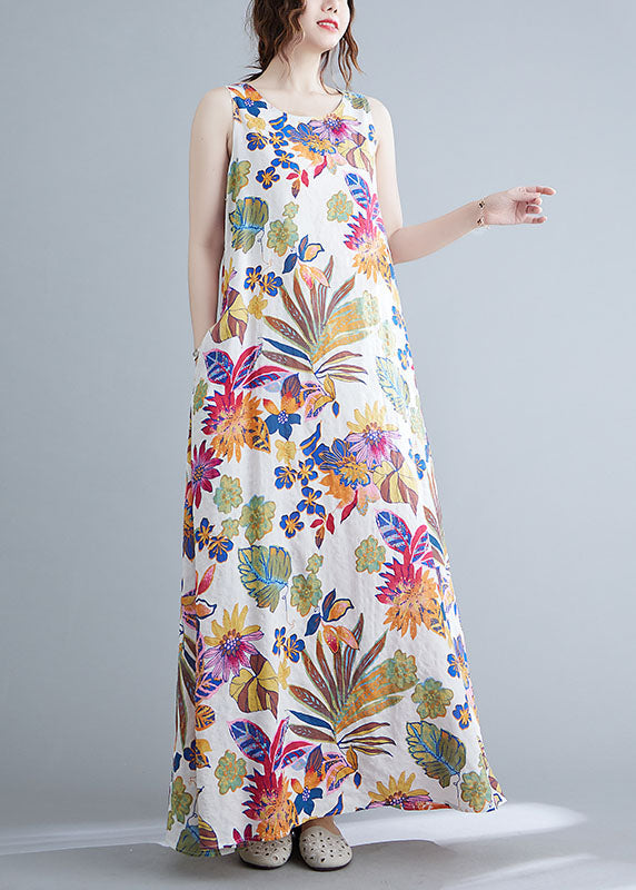 O-neck Print Cotton Long Dresses Summer Ly0646
