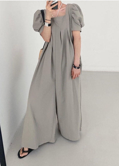 Rose Square Collar Oversized Linen Jumpsuits Wide Leg Pants Summer Ly1317