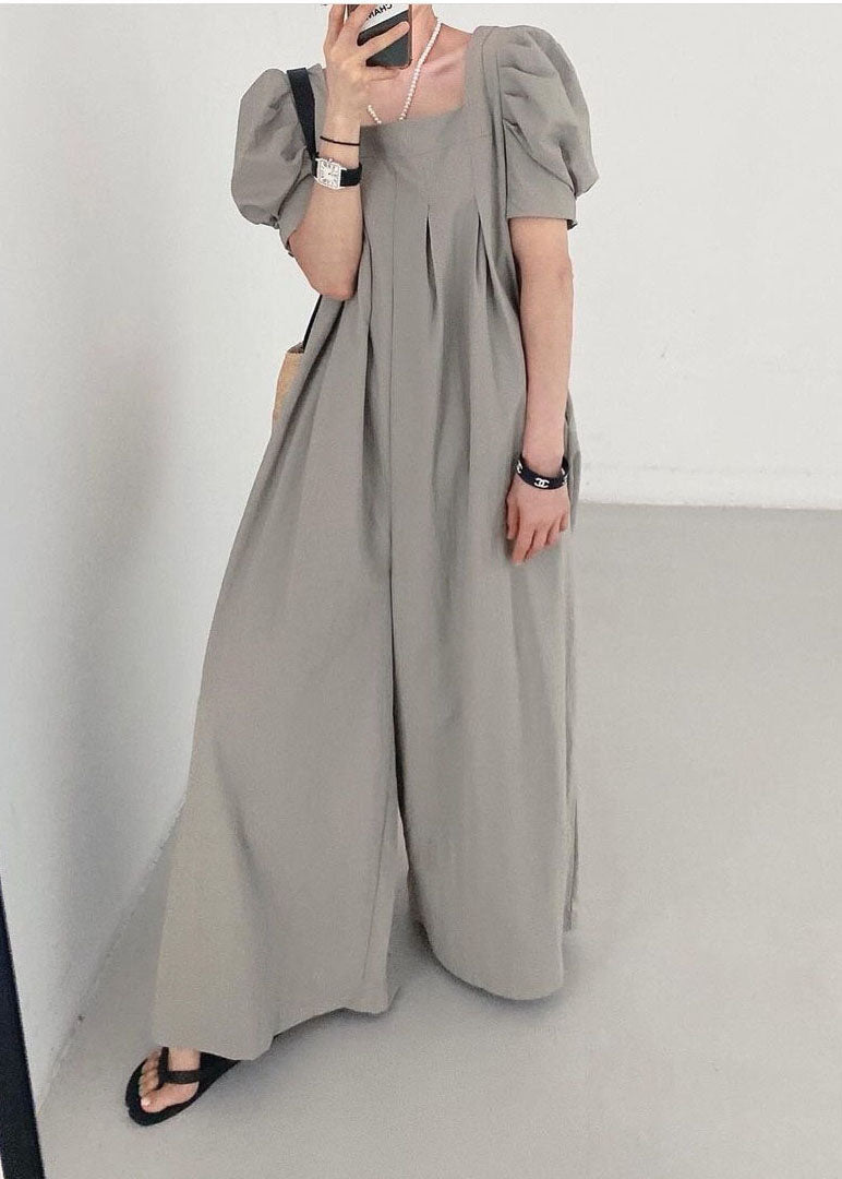 Rose Square Collar Oversized Linen Jumpsuits Wide Leg Pants Summer Ly1317