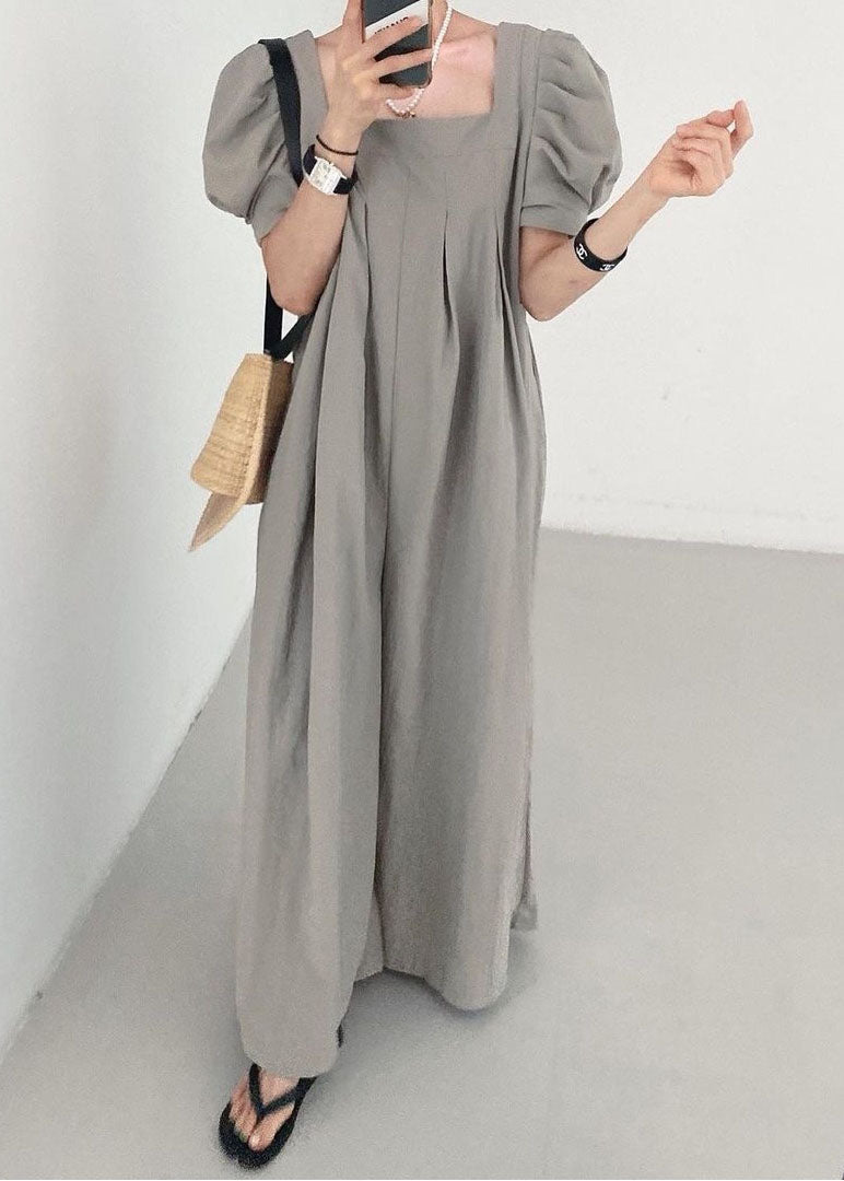 Rose Square Collar Oversized Linen Jumpsuits Wide Leg Pants Summer Ly1317