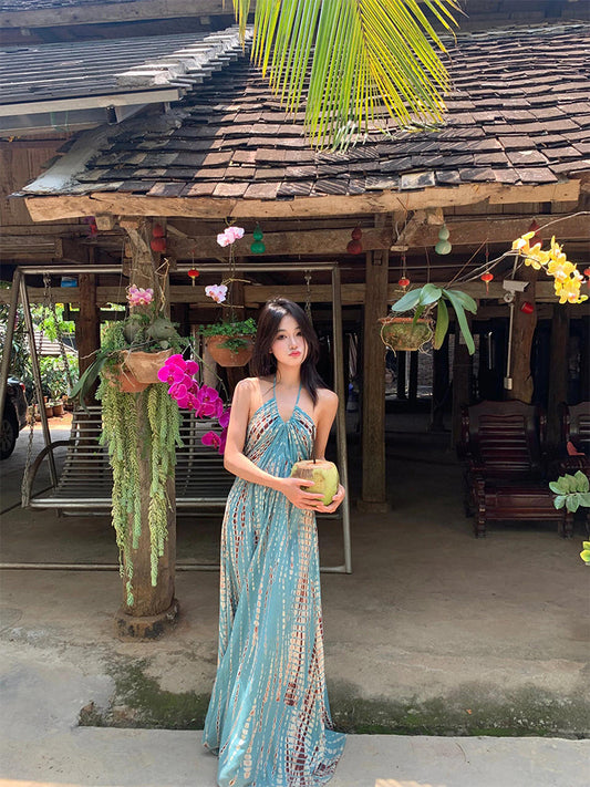 Halter Maxi Dress Open-back Beach Goddess Look