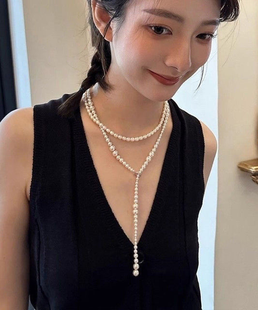 Beading Alloy Gratuated Bead Pearl Sweater White