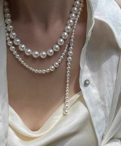 Beading Alloy Gratuated Bead Pearl Sweater White