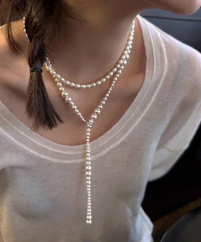 Beading Alloy Gratuated Bead Pearl Sweater White