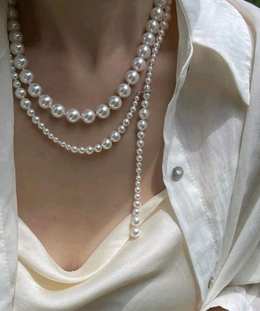 Beading Alloy Gratuated Bead Pearl Sweater White