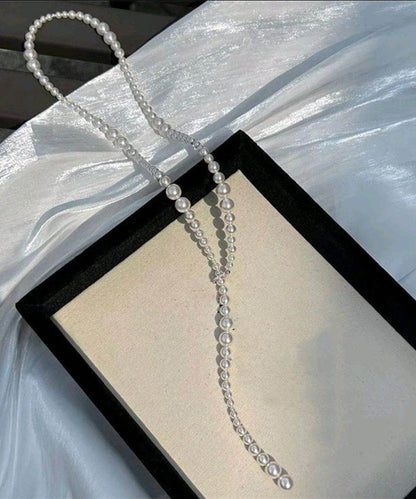 Beading Alloy Gratuated Bead Pearl Sweater White