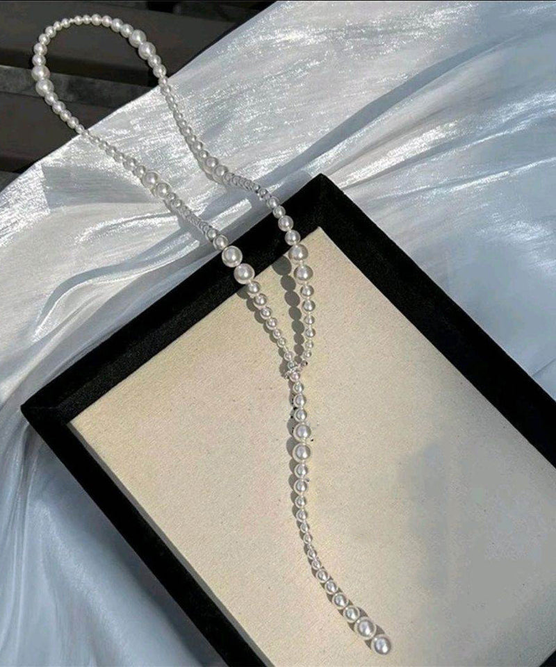 Beading Alloy Gratuated Bead Pearl Sweater White