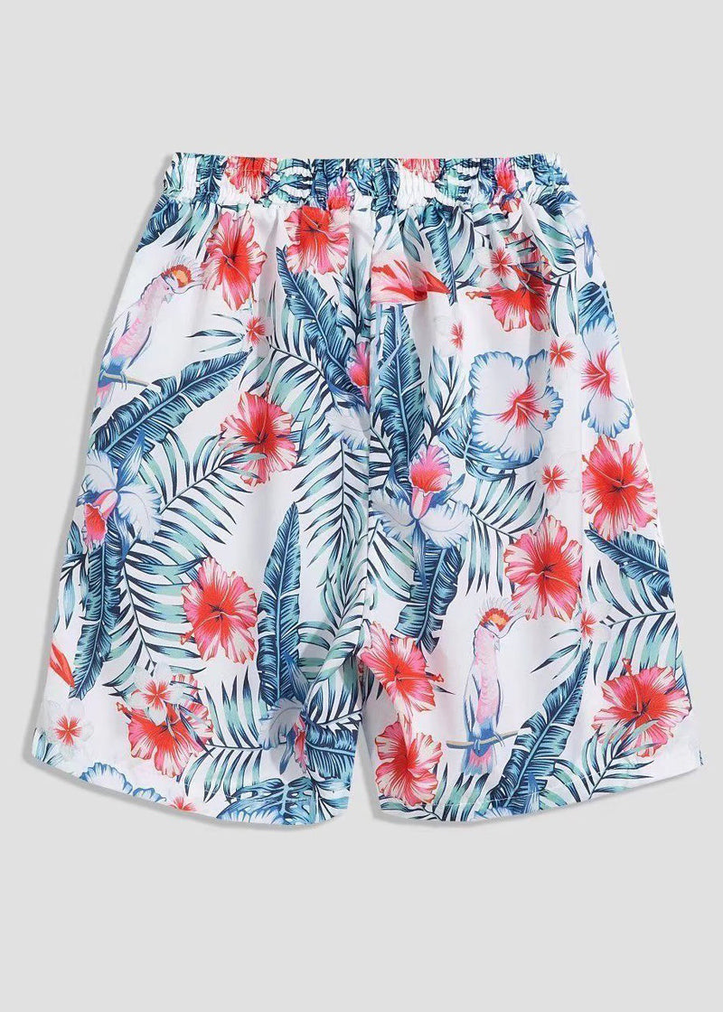 White Print Shirts and Shorts Ice Silk Two Pieces Set Summer Hg064