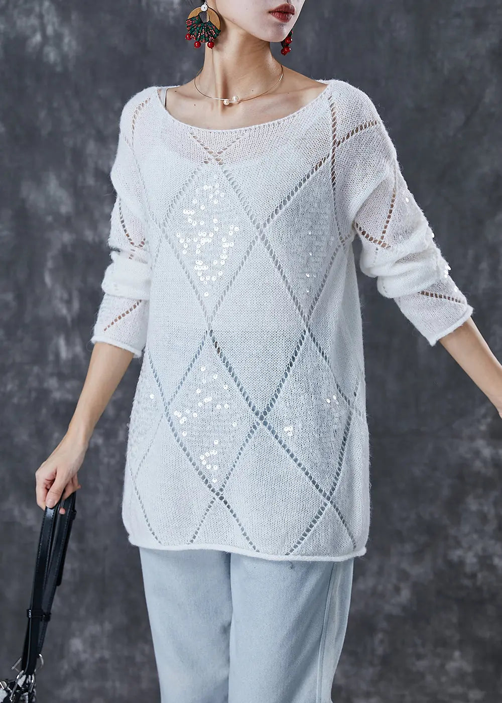 Sequins Hollow Out Knit Sweater Fall