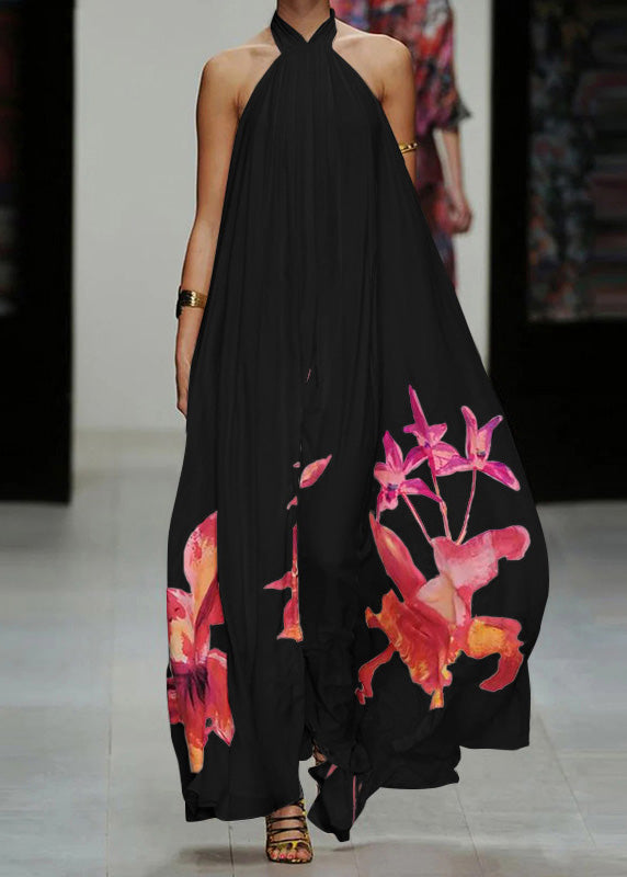 White Summer Sundress Halter Print Long Dresses Lc0003