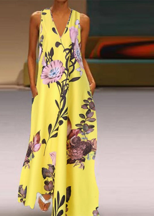 White V Neck Print Long Dresses Summer Lc0057