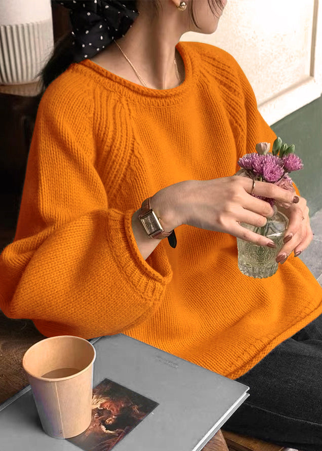 Yellow O Neck Patchwork Cozy Knit Sweaters Long Sleeve Tu044
