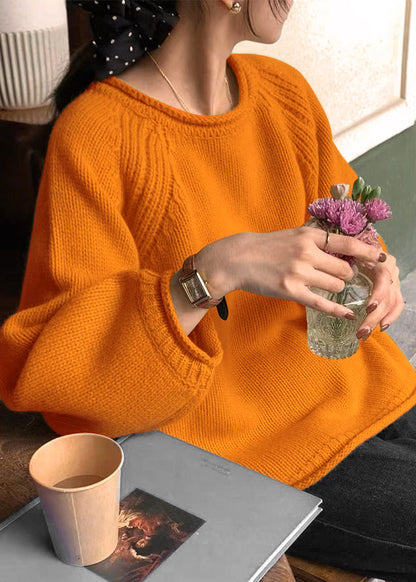 Yellow O Neck Patchwork Cozy Knit Sweaters Long Sleeve Tu044