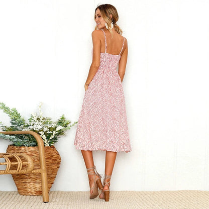Suspender Small V-neck Tie Midi Dresses