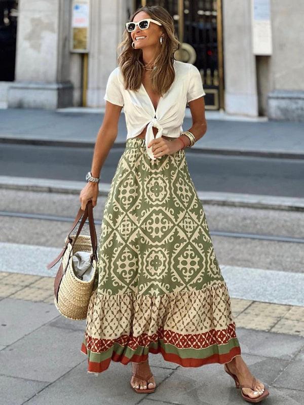 Baroque Tribal Print Maxi Skirt in Black