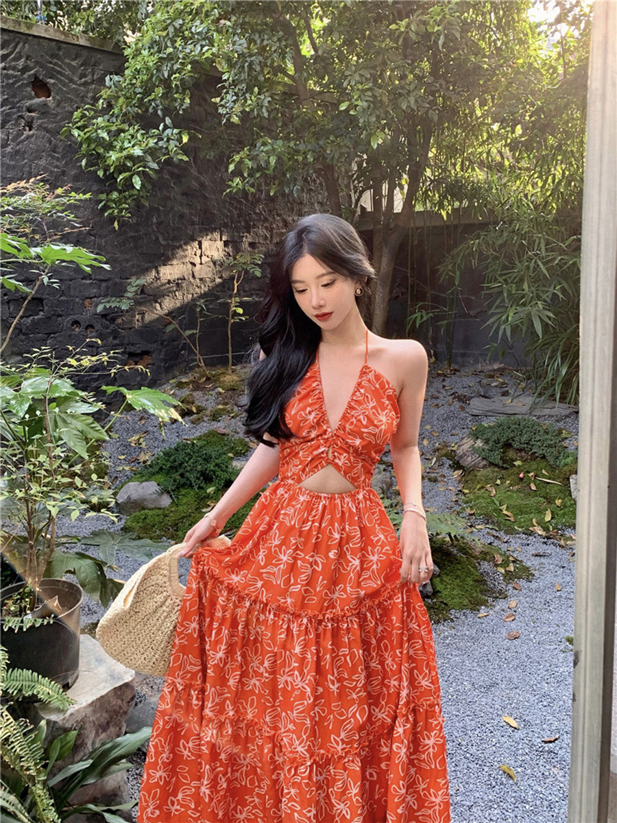 Halter Maxi Dress Exotic Vacation Look