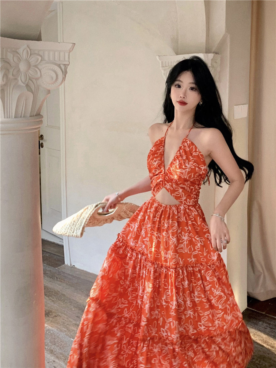 Halter Maxi Dress Exotic Vacation Look