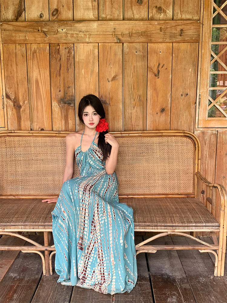 Halter Maxi Dress Open-back Beach Goddess Look