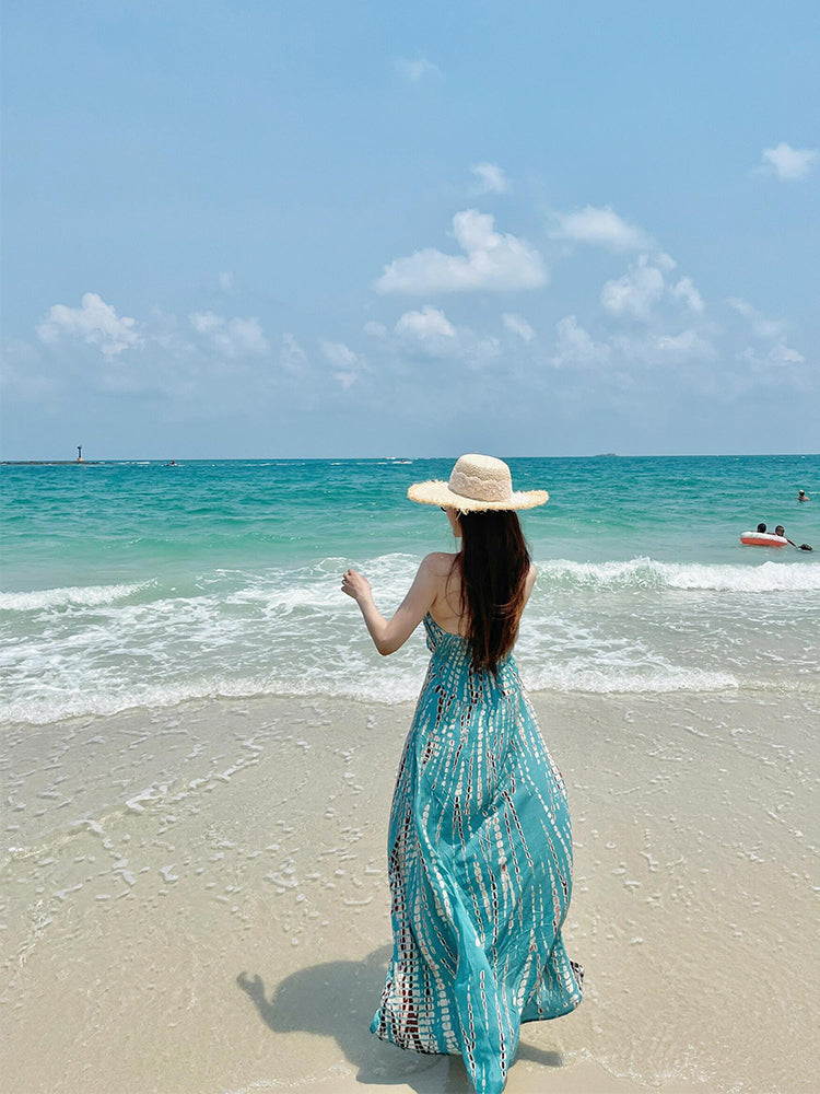 Halter Maxi Dress Open-back Beach Goddess Look