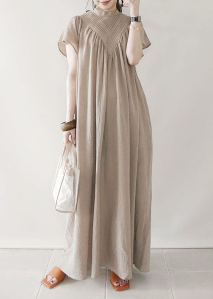 Beige V Neck Oversized Cotton Long Dress Summer Ly1362