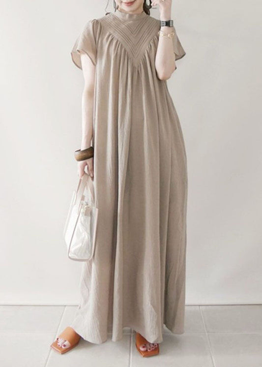 Beige V Neck Oversized Cotton Long Dress Summer Ly1362