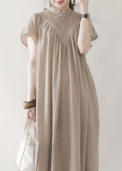 Beige V Neck Oversized Cotton Long Dress Summer Ly1362