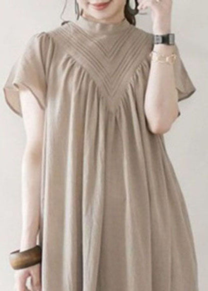 Beige V Neck Oversized Cotton Long Dress Summer Ly1362
