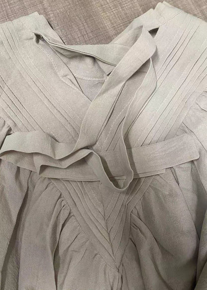 Beige V Neck Oversized Cotton Long Dress Summer Ly1362