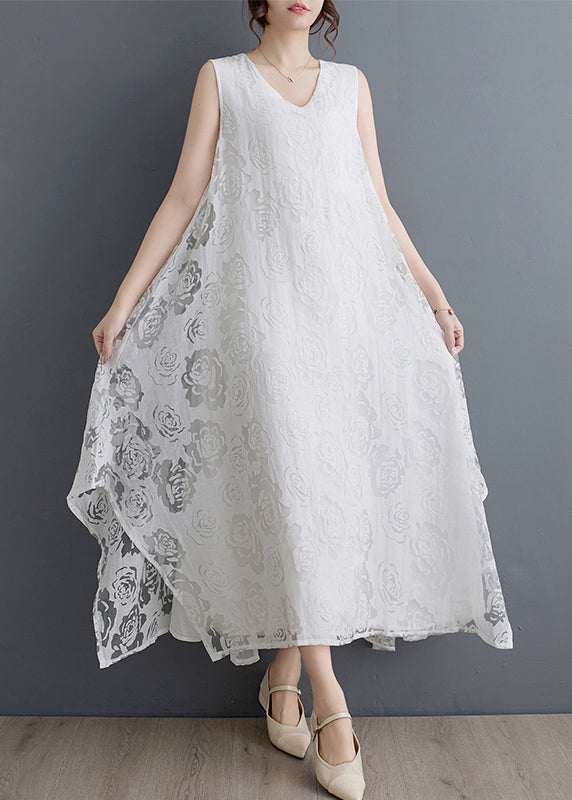 Black O-neck Asymmetrical Hollow Out Holiday Lace Maxi Dress Summer Uu027