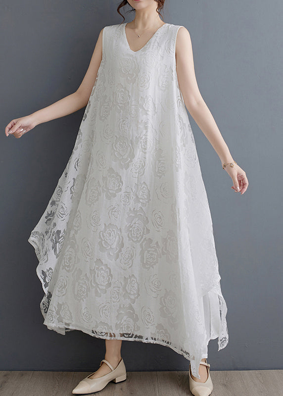 Black O-neck Asymmetrical Hollow Out Holiday Lace Maxi Dress Summer Uu027