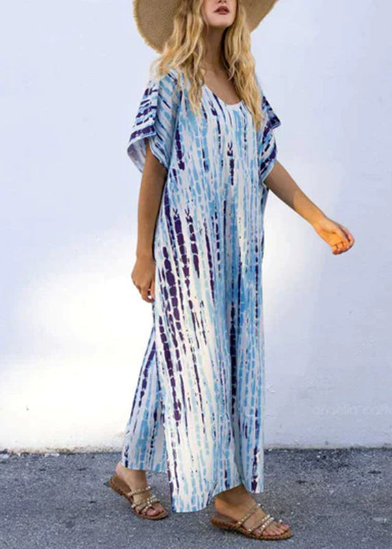 Black O-neck Striped Side Open Maxi Dresses Short Sleeve Vb1035