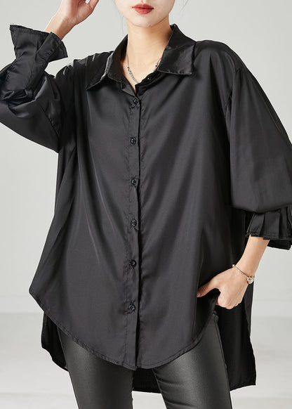 Black Oversized Draping Chiffon Blouses Spring Yu1051