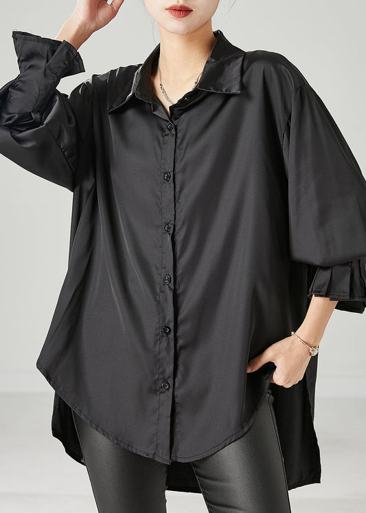 Black Oversized Draping Chiffon Blouses Spring Yu1051