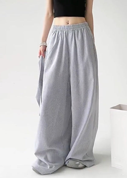 Blue Tie Waist Detachable Striped Straight Pants Spring Ta057