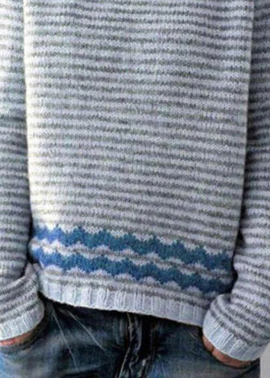 Grey Striped O Neck Cozy Knit Sweaters Fall Qa057