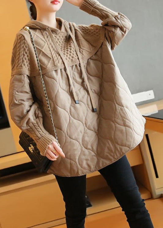 Khaki Oversized Patchwork Knit Sweatshirts Top Spring Ly1443