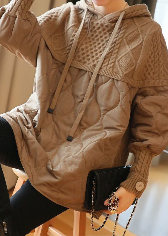 Khaki Oversized Patchwork Knit Sweatshirts Top Spring Ly1443