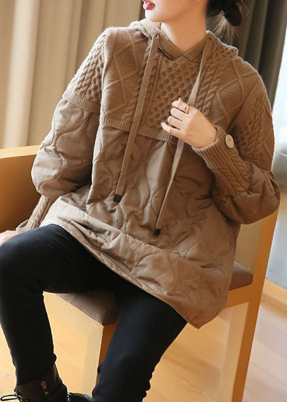 Khaki Oversized Patchwork Knit Sweatshirts Top Spring Ly1443