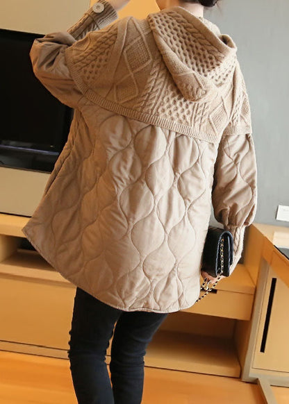 Khaki Oversized Patchwork Knit Sweatshirts Top Spring Ly1443