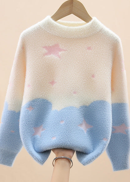 Light Purple O-neck Mink Hair Cotton Knit Sweaters Spring Tp042