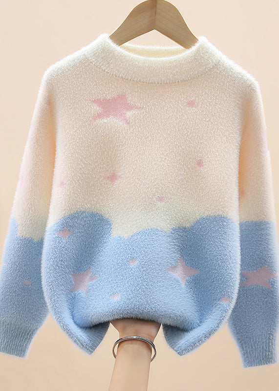 Light Purple O-neck Mink Hair Cotton Knit Sweaters Spring Tp042