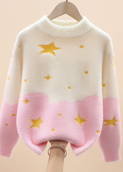 Light Purple O-neck Mink Hair Cotton Knit Sweaters Spring Tp042