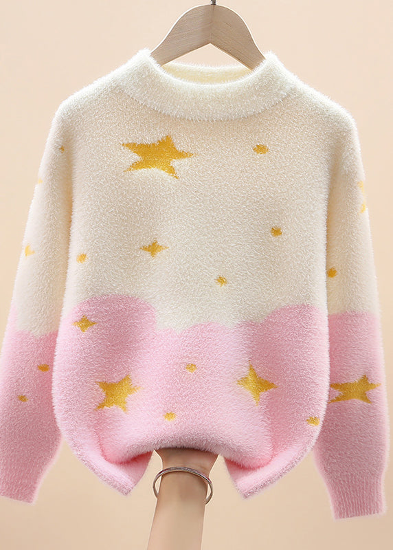 Light Purple O-neck Mink Hair Cotton Knit Sweaters Spring Tp042