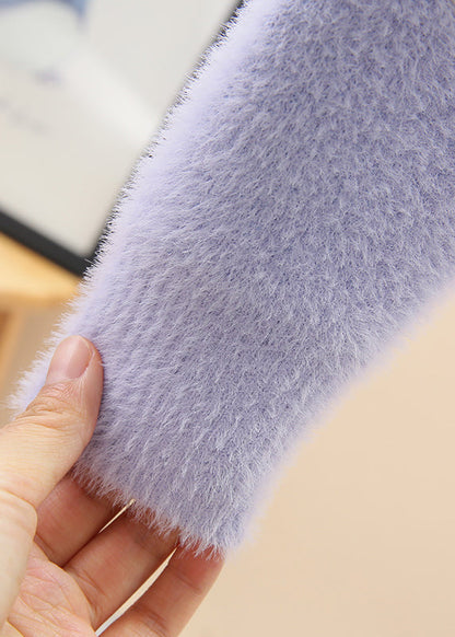 Light Purple O-neck Mink Hair Cotton Knit Sweaters Spring Tp042