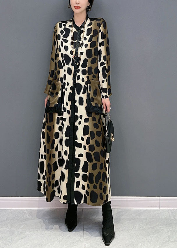Oversized Leopard Print Silk Long Dress Spring Ly1598