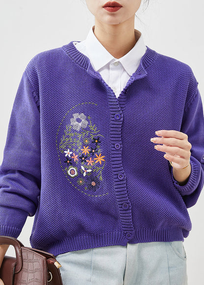 Purple Embroidered Knit Cardigans Spring Yu1041