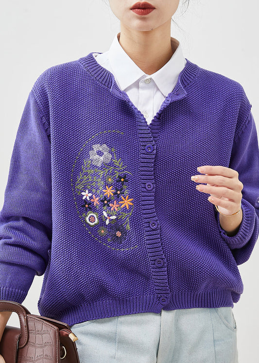 Purple Embroidered Knit Cardigans Spring Yu1041